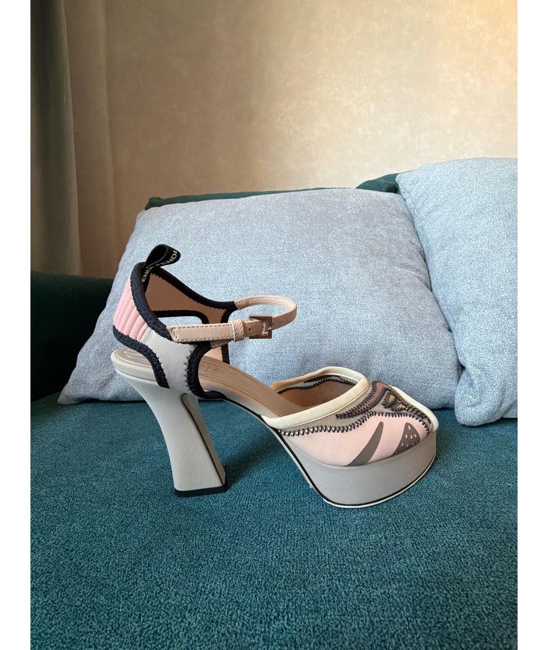 FENDI Серые текстильные босоножки, фото 8