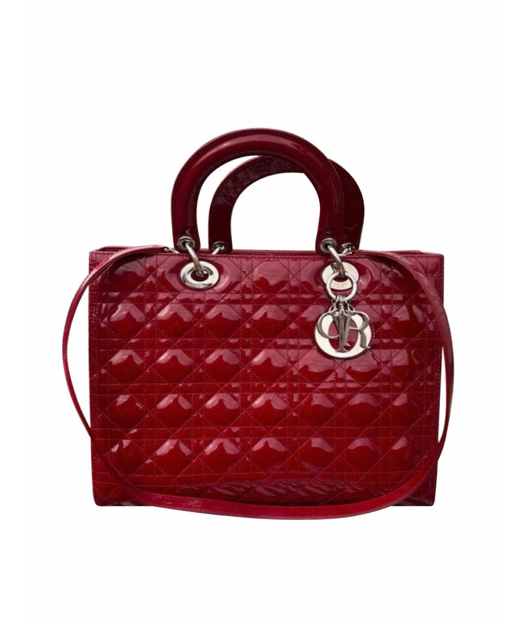 CHRISTIAN DIOR Бордовая сумка тоут из лакированной кожи, фото 1