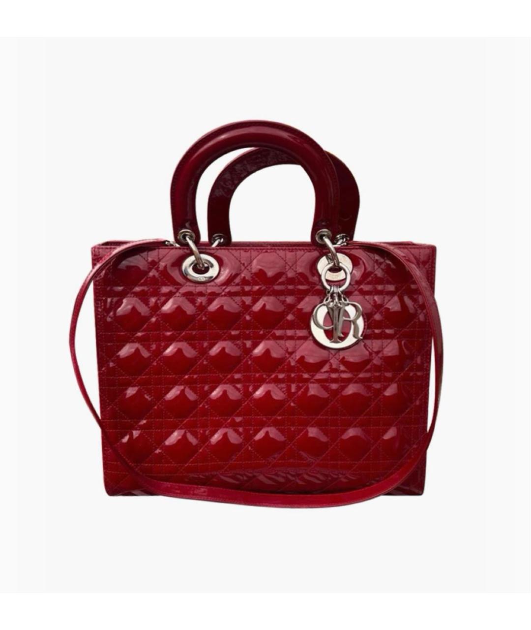 CHRISTIAN DIOR Бордовая сумка тоут из лакированной кожи, фото 9