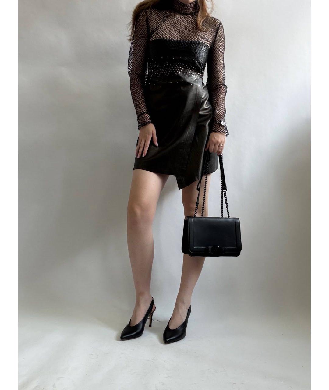 JUST CAVALLI Черное повседневное платье из кожи аллигатора, фото 5