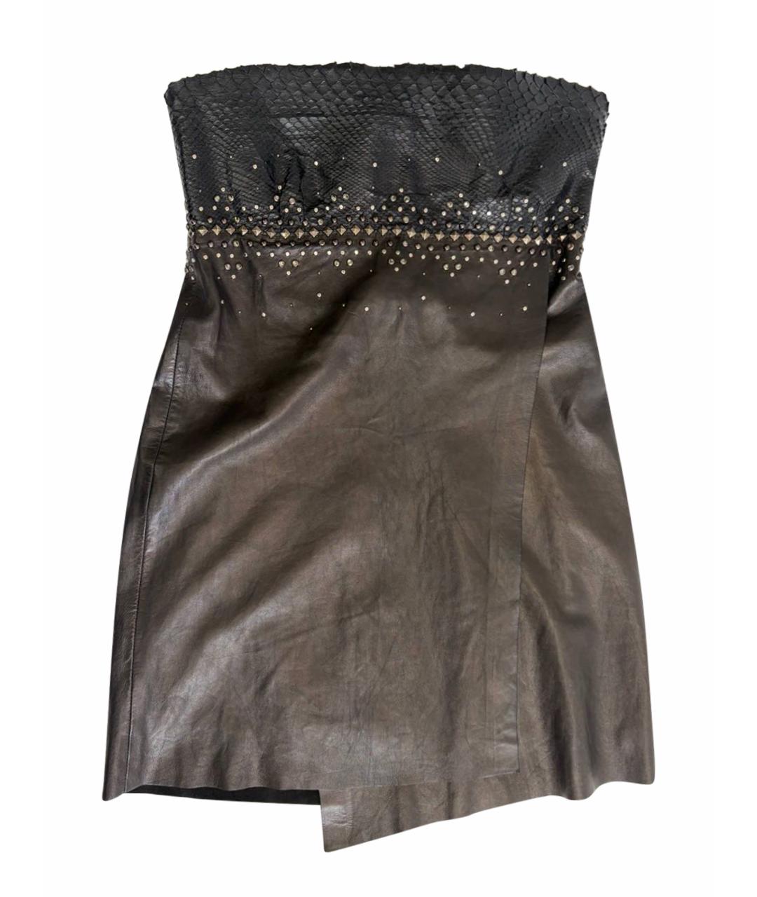 JUST CAVALLI Черное повседневное платье из кожи аллигатора, фото 1