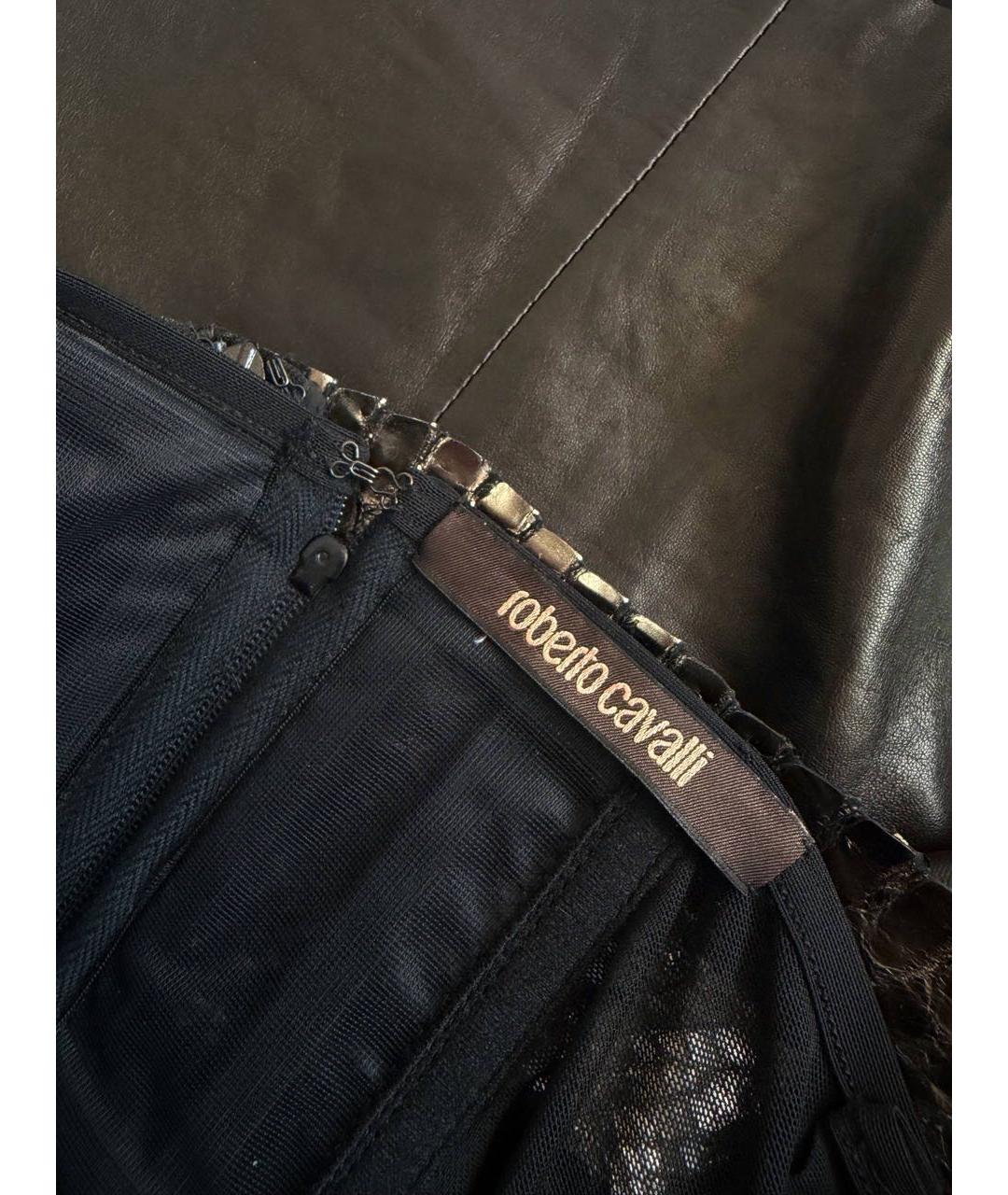 JUST CAVALLI Черное повседневное платье из кожи аллигатора, фото 3