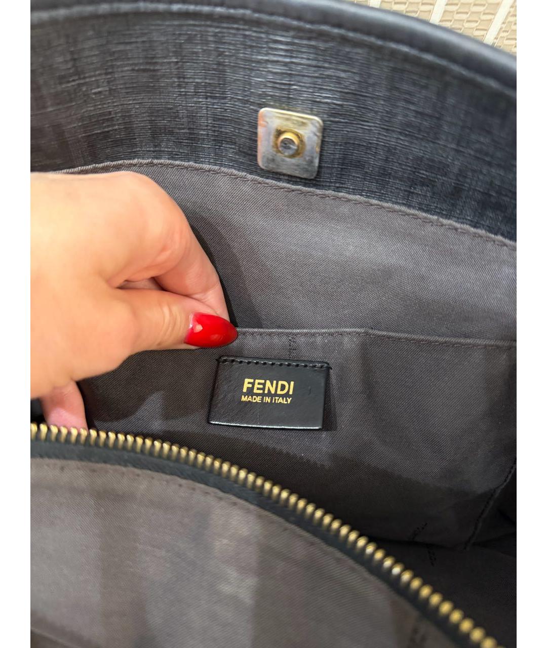 FENDI Антрацитовая кожаная сумка тоут, фото 5