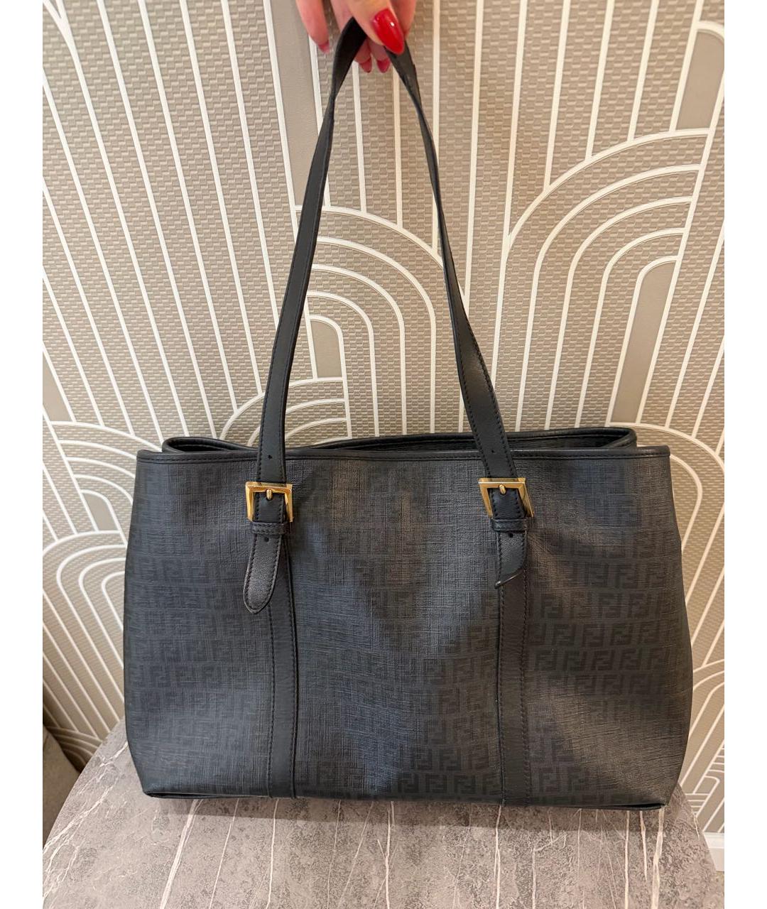FENDI Антрацитовая кожаная сумка тоут, фото 9