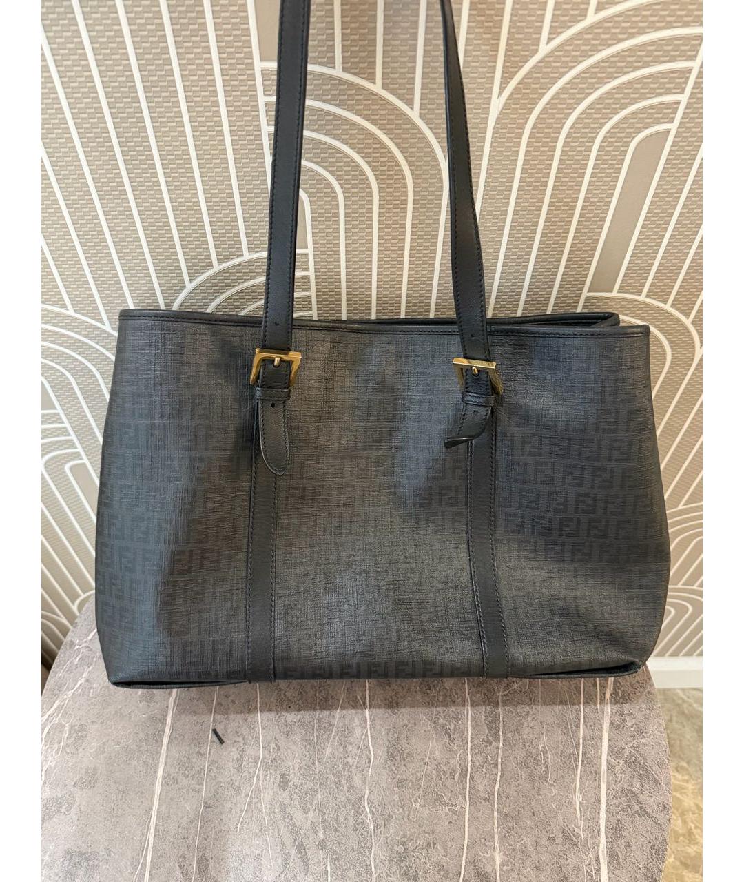FENDI Антрацитовая кожаная сумка тоут, фото 3