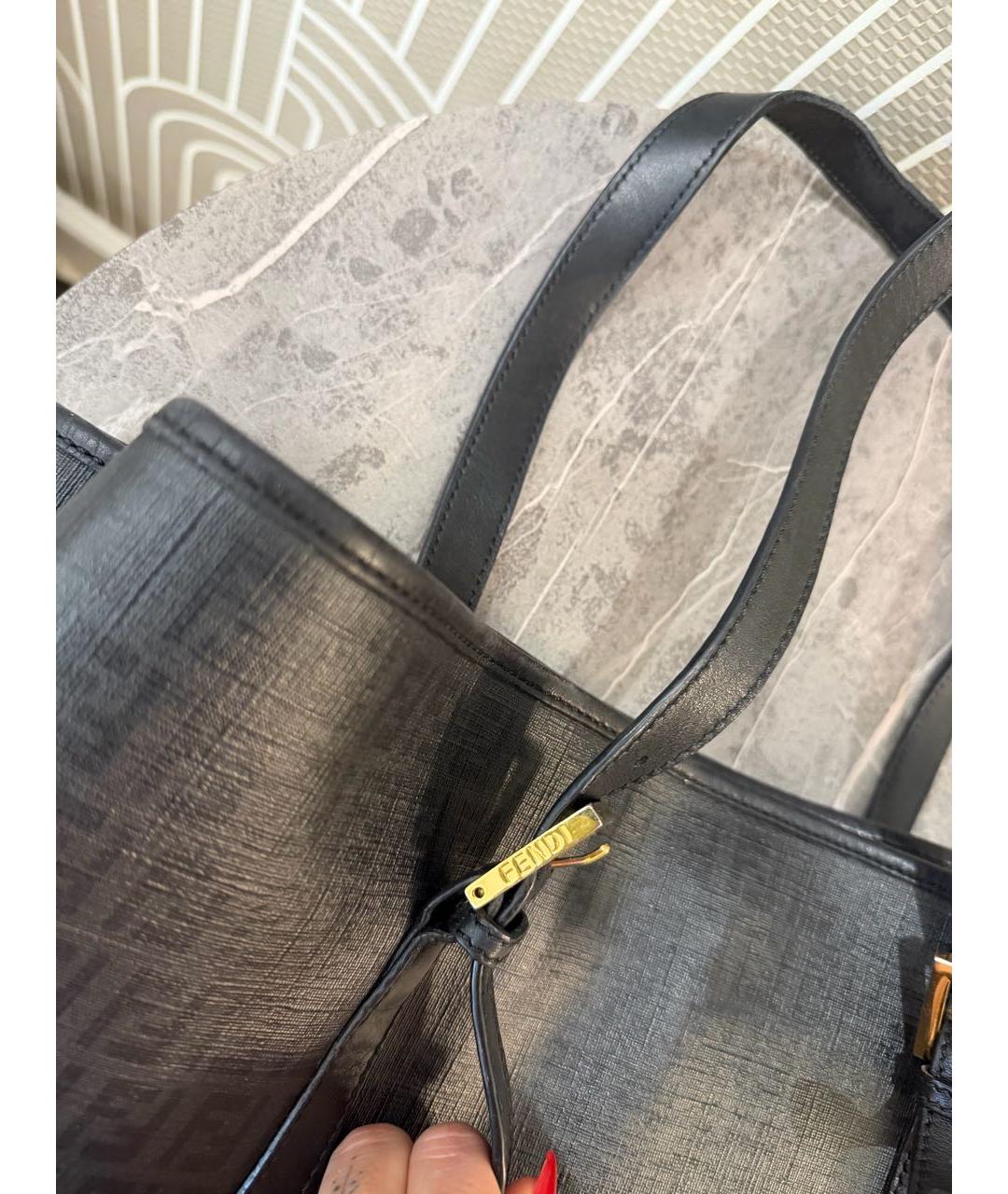 FENDI Антрацитовая кожаная сумка тоут, фото 2