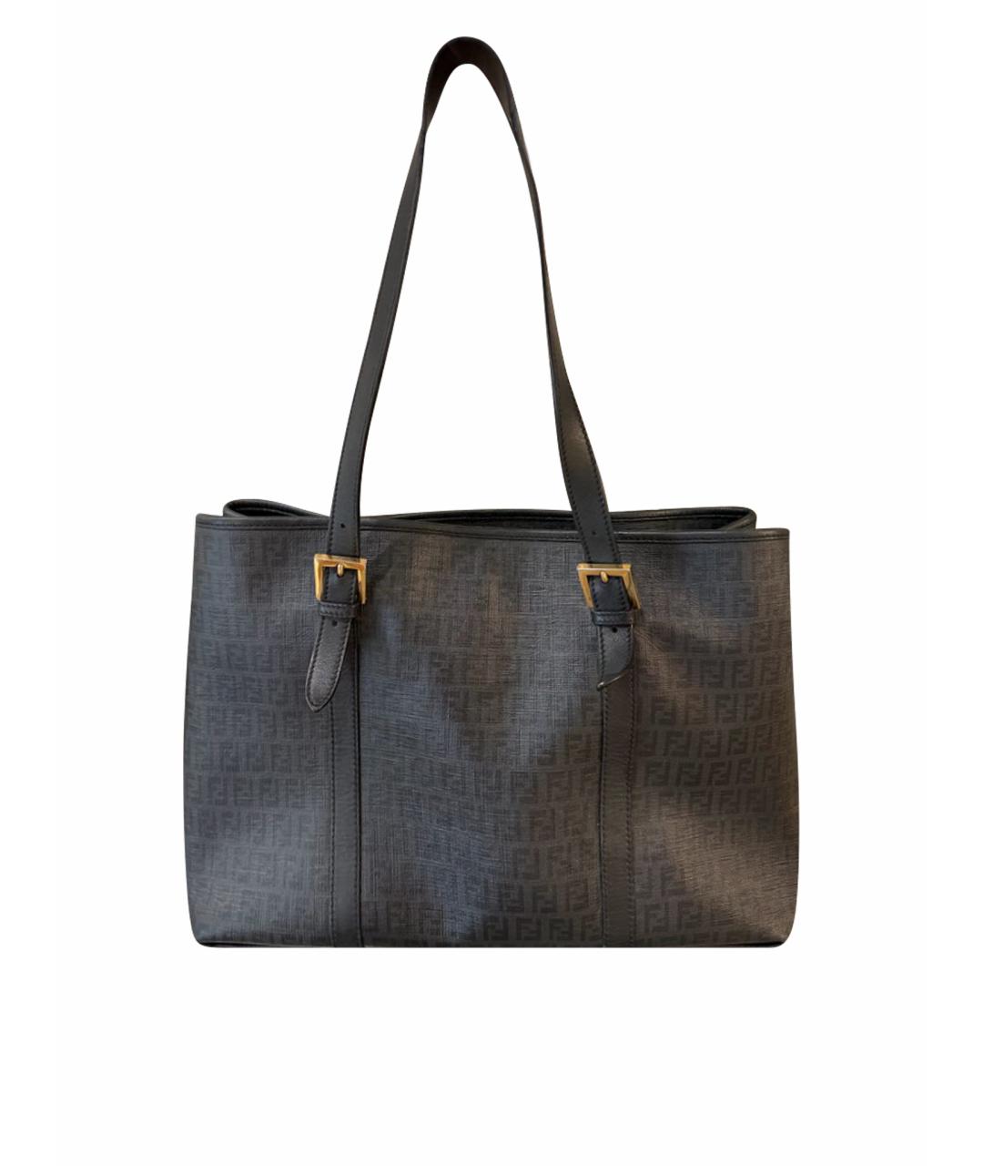 FENDI Антрацитовая кожаная сумка тоут, фото 1