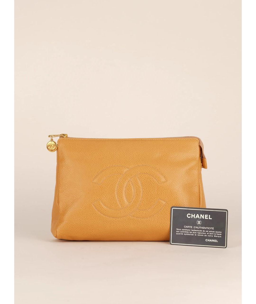 CHANEL Желтая кожаная косметичка, фото 2