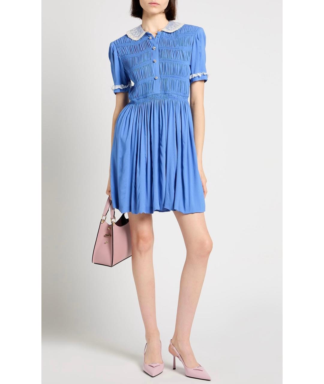 MIU MIU Голубое вискозное коктейльное платье, фото 2
