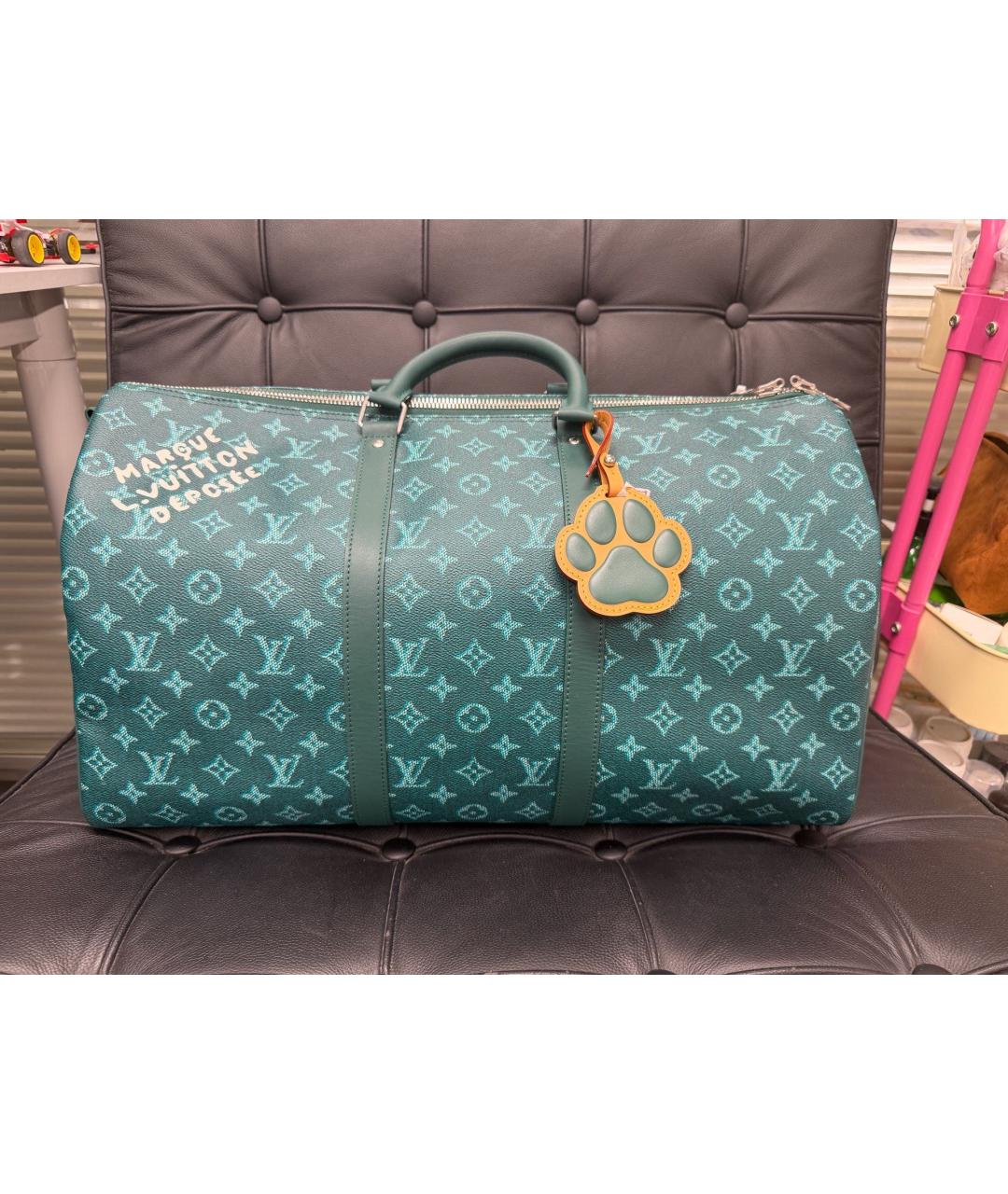 LOUIS VUITTON Зеленая дорожная/спортивная сумка из канвы, фото 2