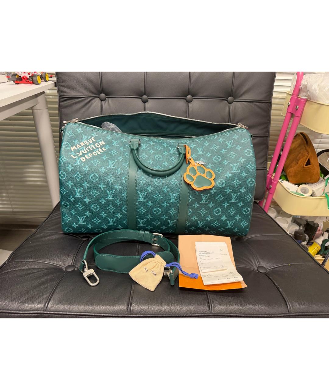 LOUIS VUITTON Зеленая дорожная/спортивная сумка из канвы, фото 6