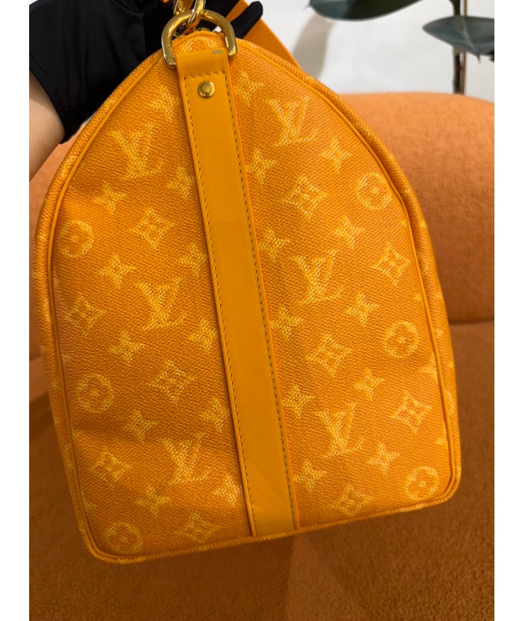 LOUIS VUITTON Желтая дорожная/спортивная сумка из канвы, фото 3