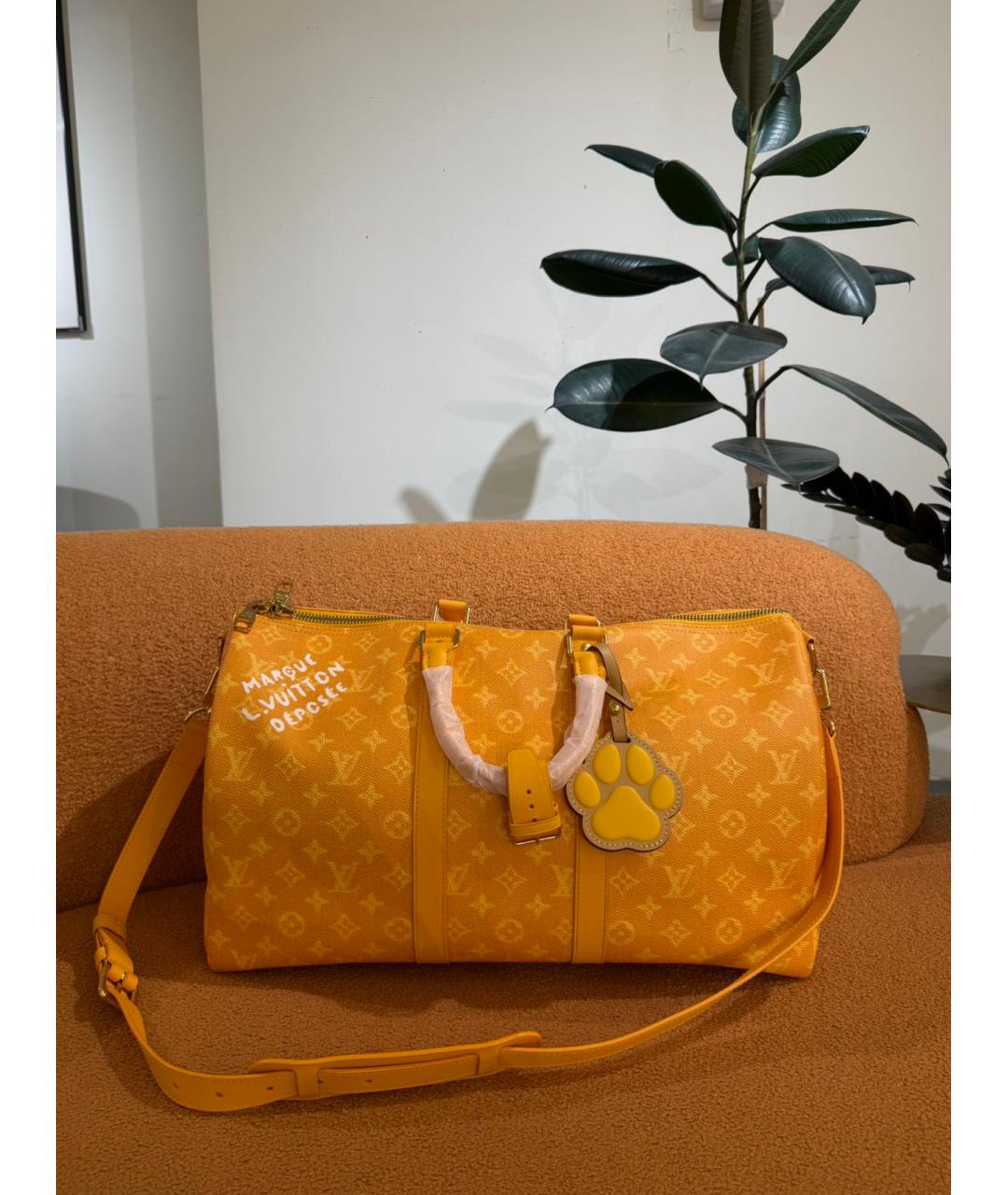LOUIS VUITTON Желтая дорожная/спортивная сумка из канвы, фото 10