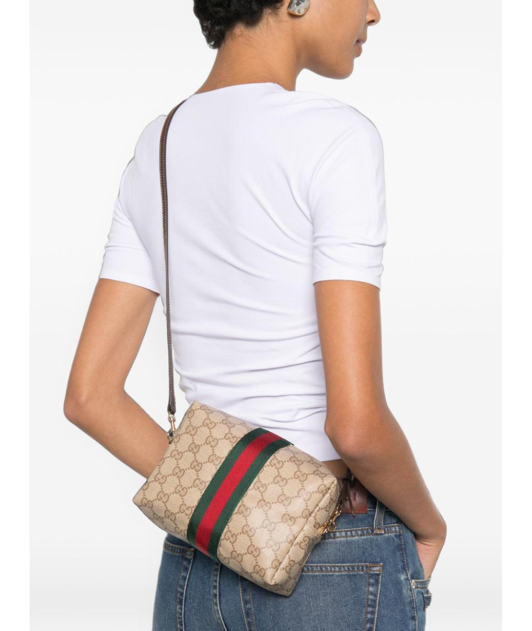 GUCCI Бежевая сумка через плечо из канвы, фото 3