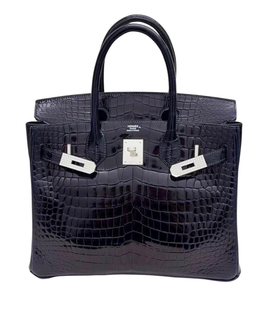 HERMES Синяя сумка с короткими ручками из кожи крокодила, фото 1