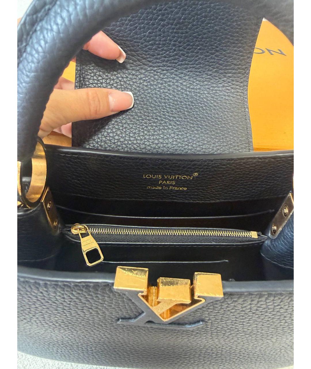 LOUIS VUITTON Черная кожаная сумка с короткими ручками, фото 5