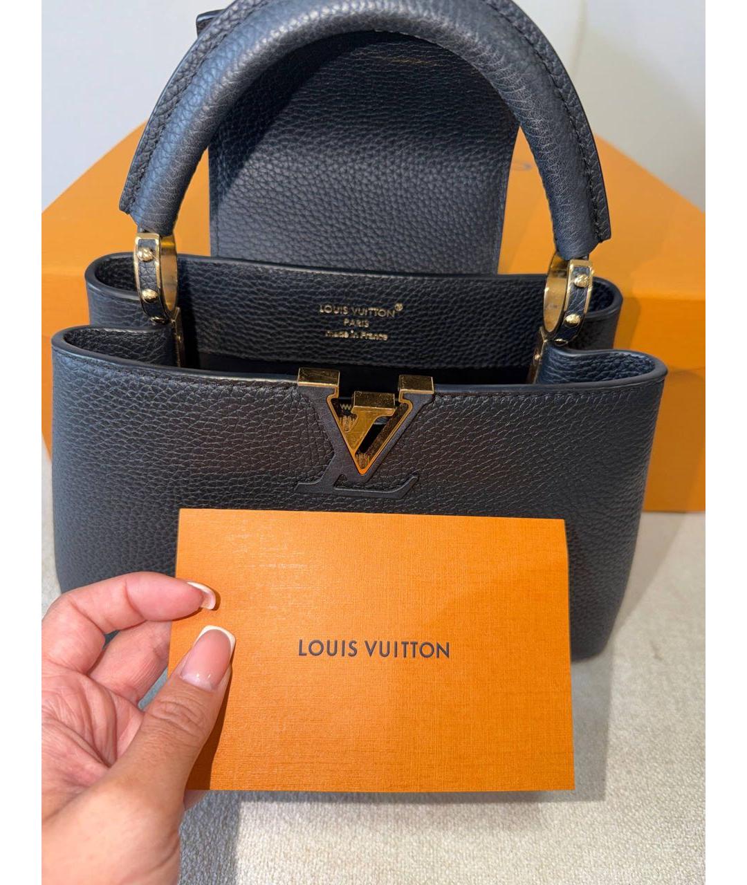 LOUIS VUITTON Черная кожаная сумка с короткими ручками, фото 6