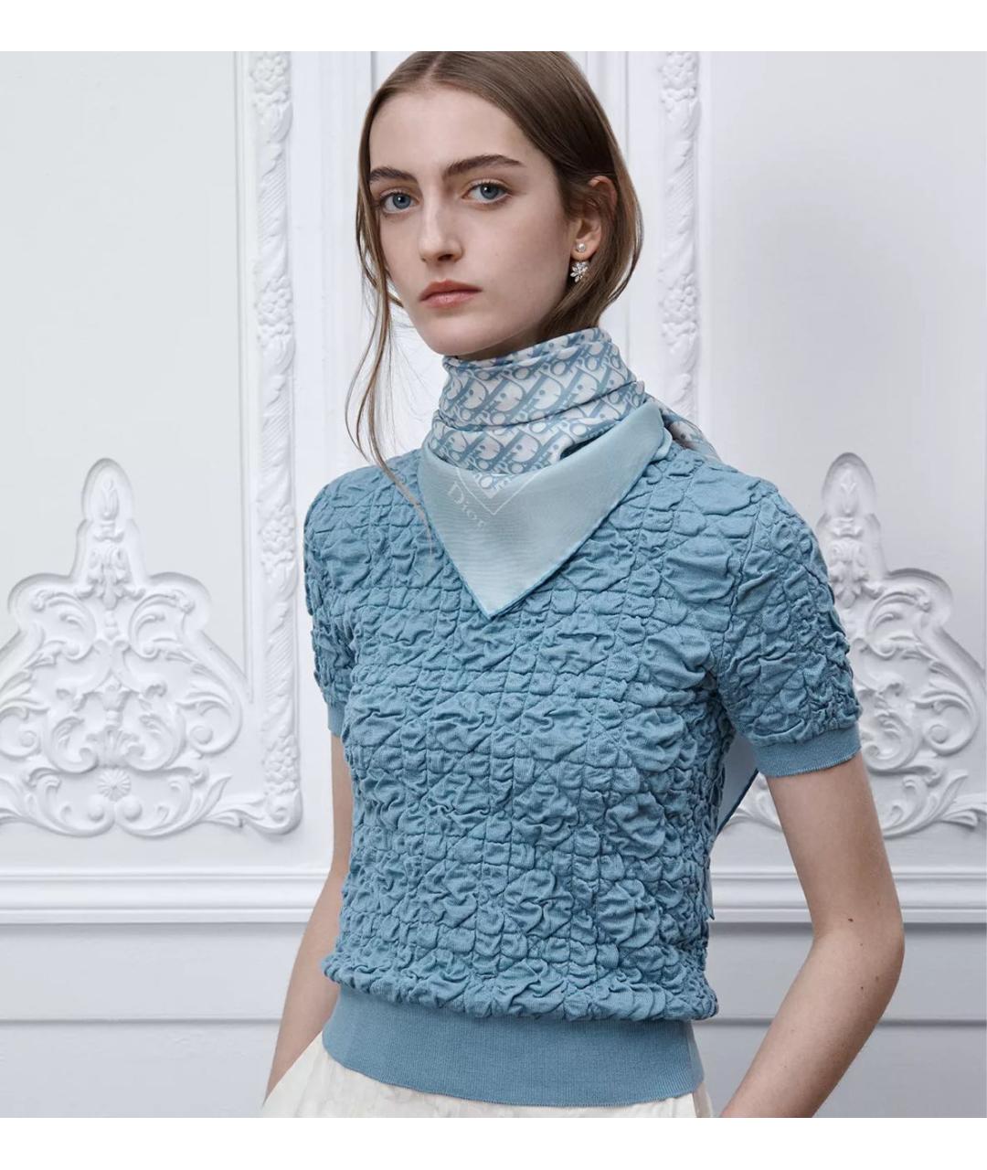 CHRISTIAN DIOR Голубой шелковый платок, фото 3