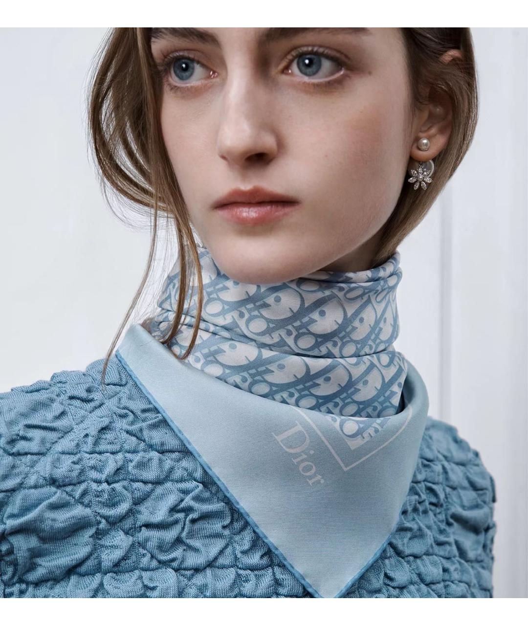 CHRISTIAN DIOR Голубой шелковый платок, фото 4