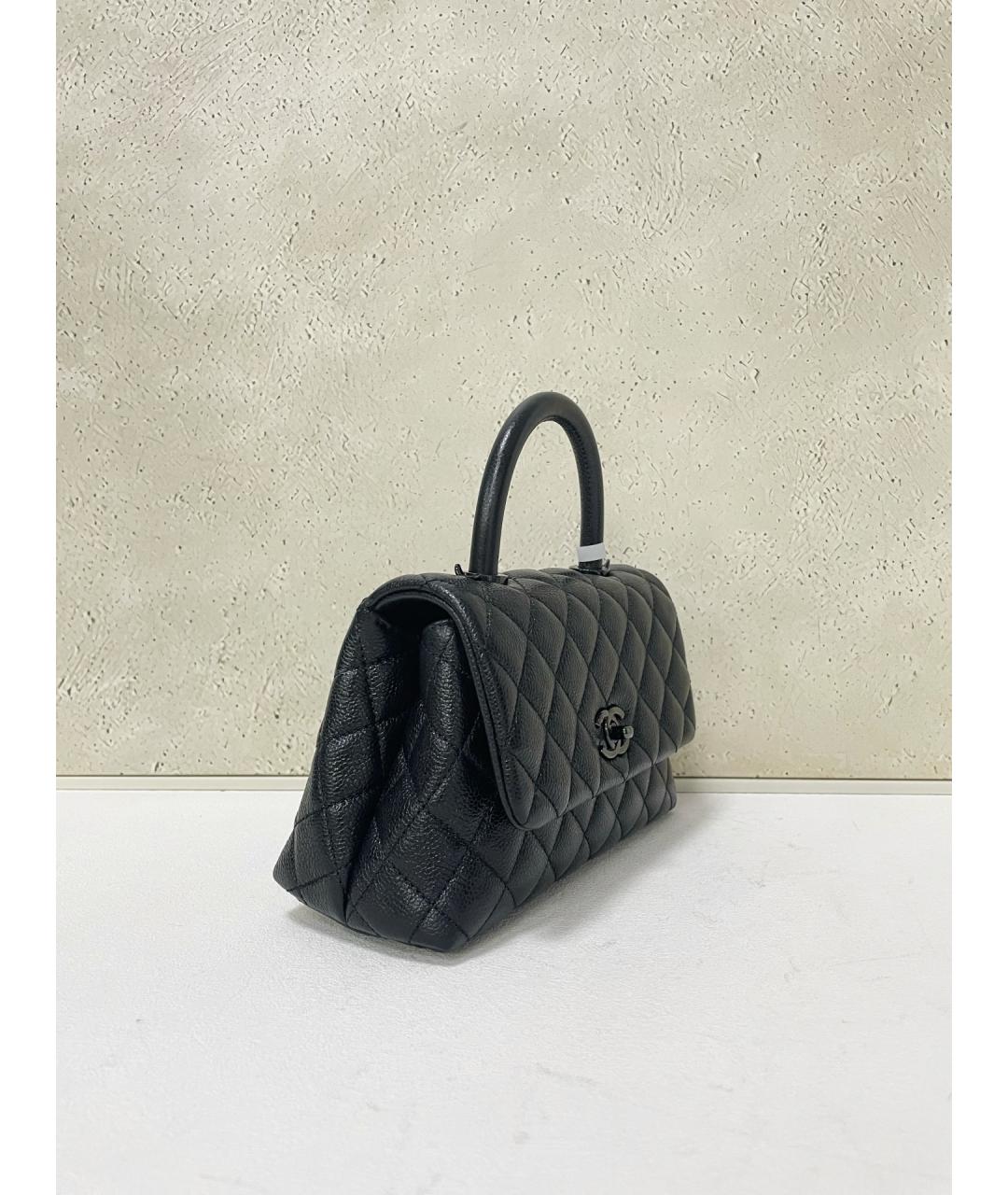 CHANEL Черная кожаная сумка с короткими ручками, фото 3