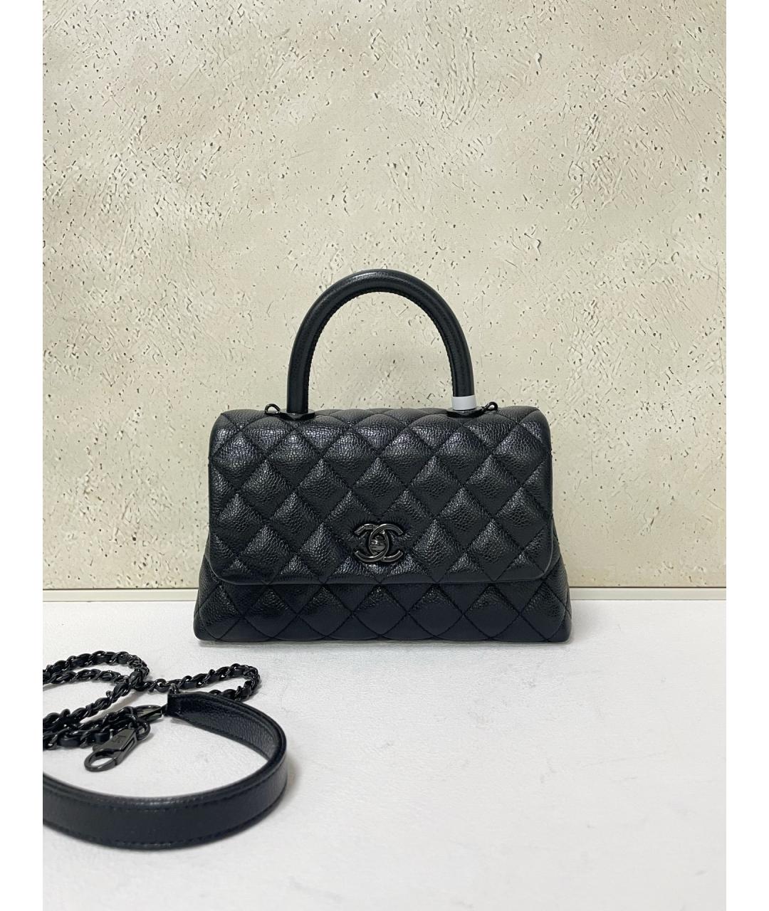 CHANEL Черная кожаная сумка с короткими ручками, фото 7