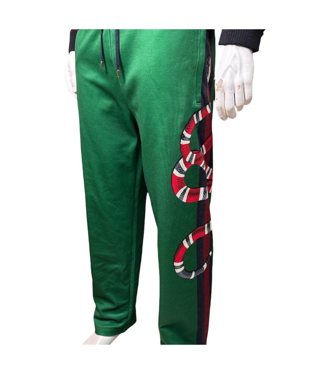 GUCCI Зеленые хлопковые повседневные брюки, фото 2