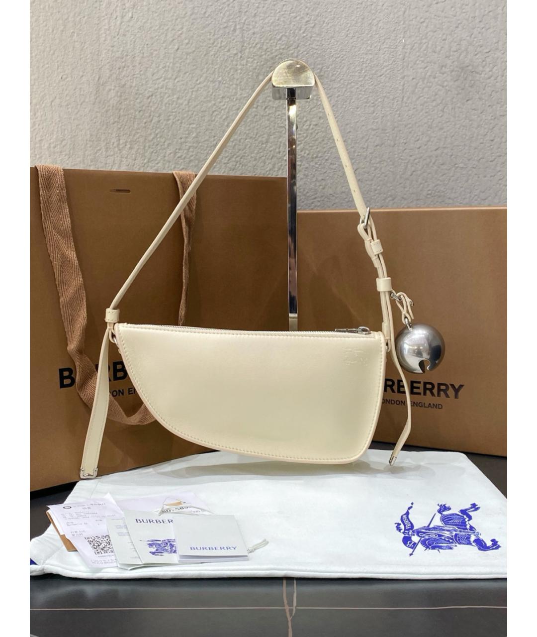 BURBERRY Белая кожаная сумка с короткими ручками, фото 2