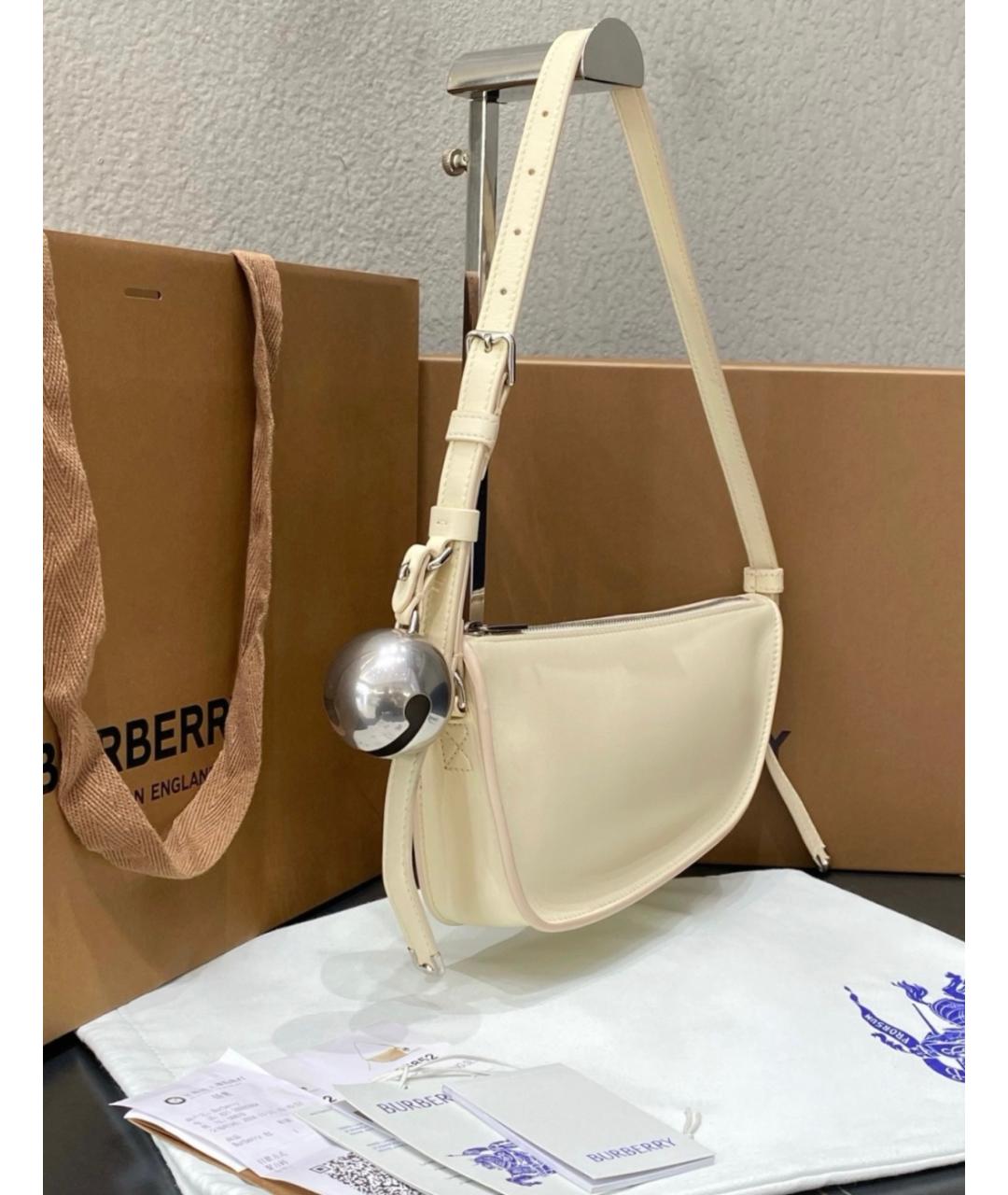 BURBERRY Белая кожаная сумка с короткими ручками, фото 4