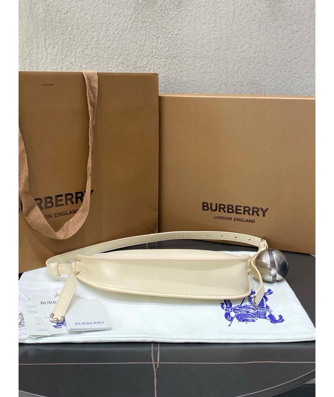 BURBERRY Белая кожаная сумка с короткими ручками, фото 5