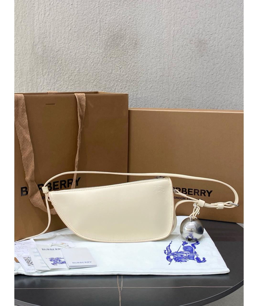 BURBERRY Белая кожаная сумка с короткими ручками, фото 10