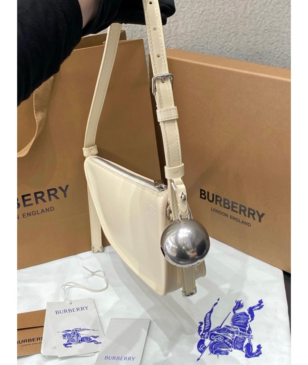BURBERRY Белая кожаная сумка с короткими ручками, фото 9