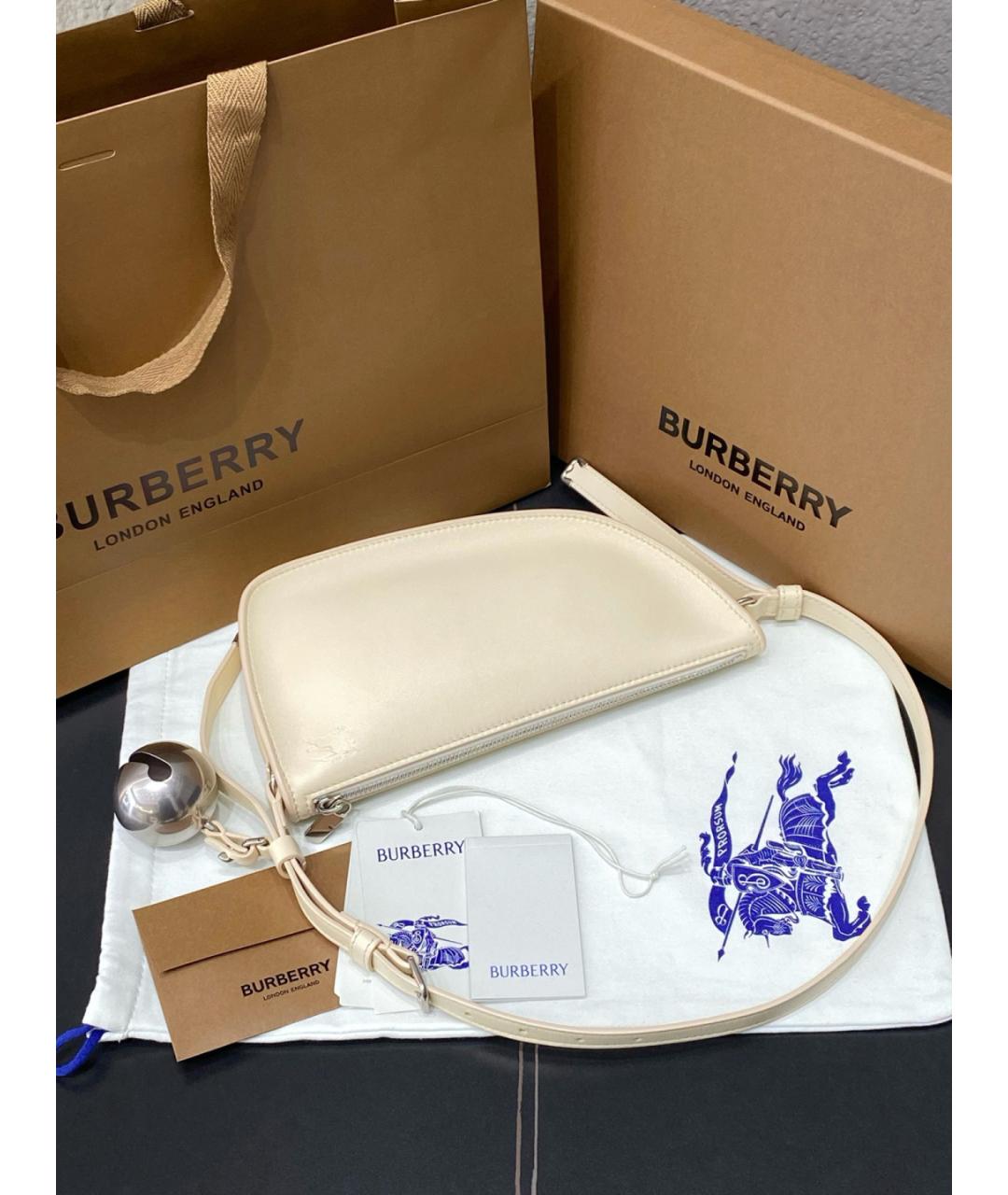 BURBERRY Белая кожаная сумка с короткими ручками, фото 7
