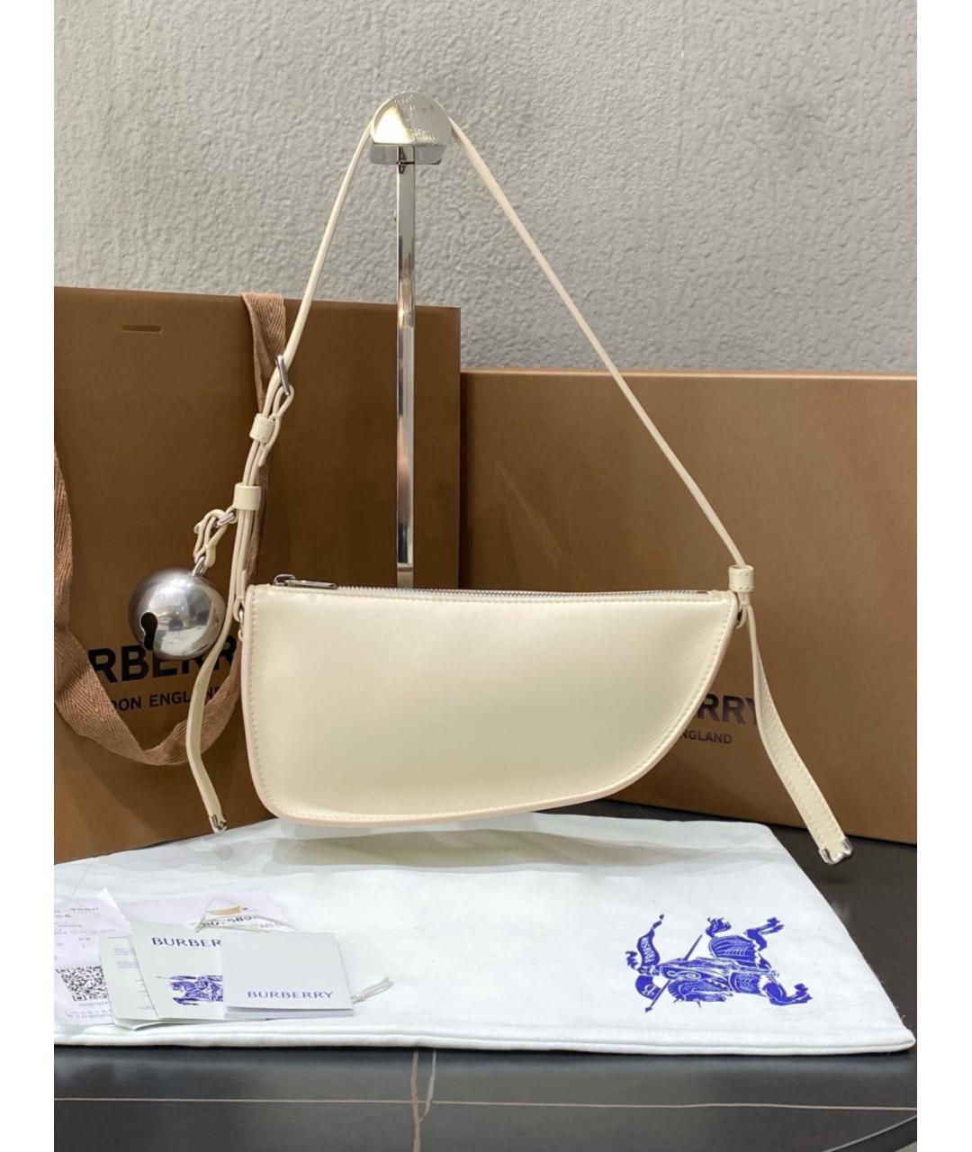 BURBERRY Белая кожаная сумка с короткими ручками, фото 3