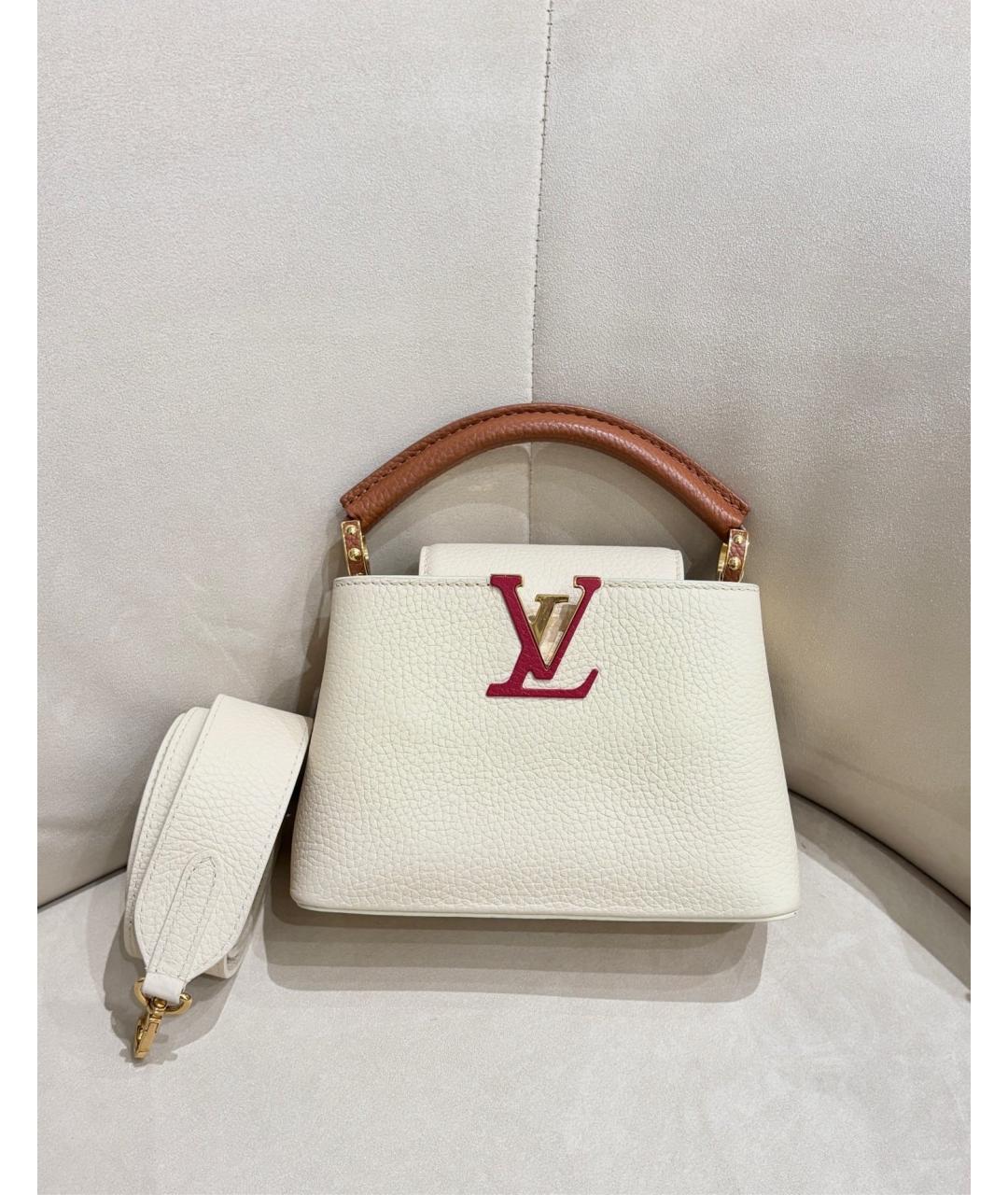 LOUIS VUITTON Белая кожаная сумка с короткими ручками, фото 4