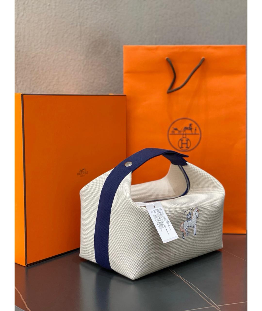 HERMES Бежевая деним косметичка, фото 4