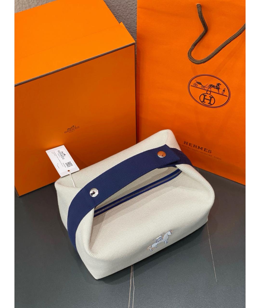 HERMES Бежевая деним косметичка, фото 6