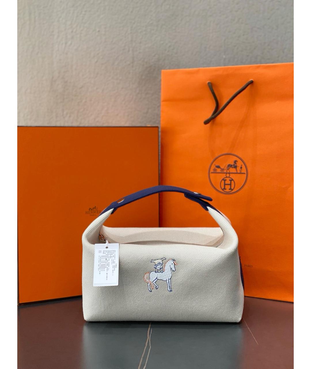 HERMES Бежевая деним косметичка, фото 10