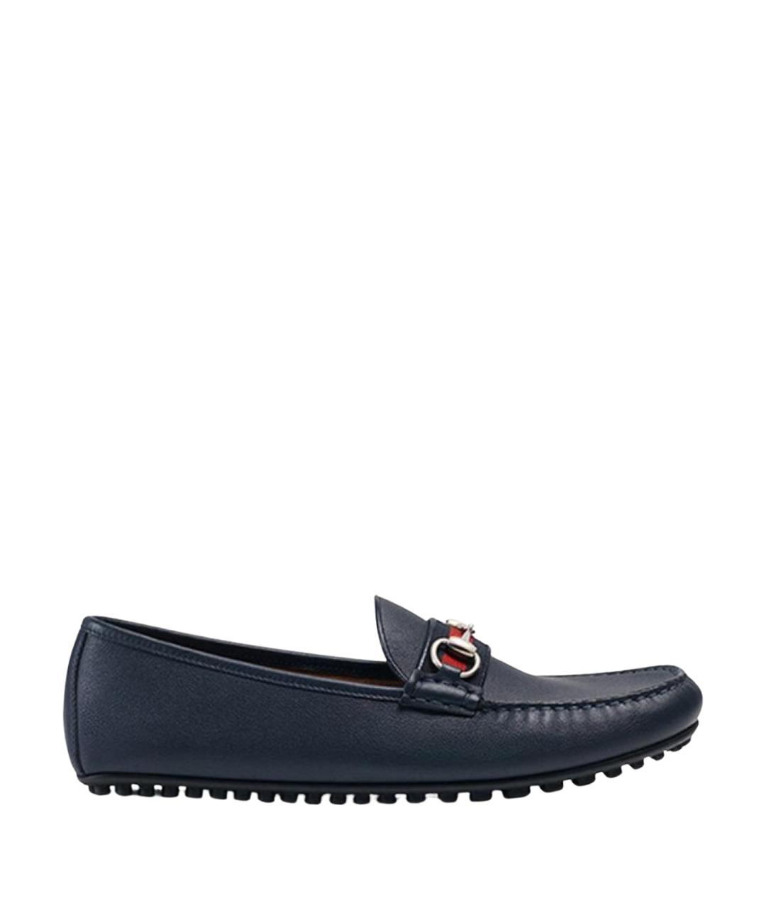 GUCCI Темно-синие кожаные лоферы, фото 1