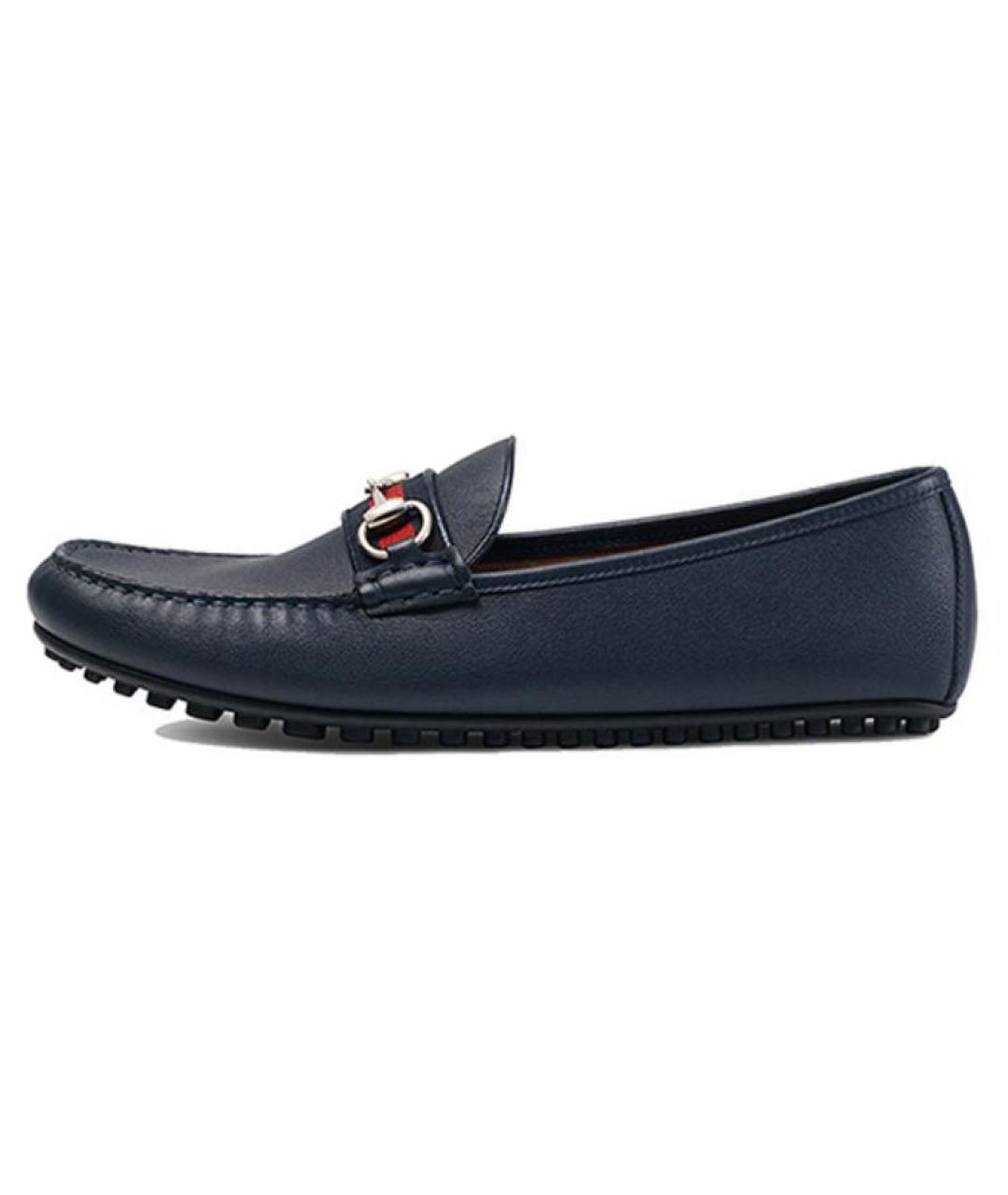 GUCCI Темно-синие кожаные лоферы, фото 6