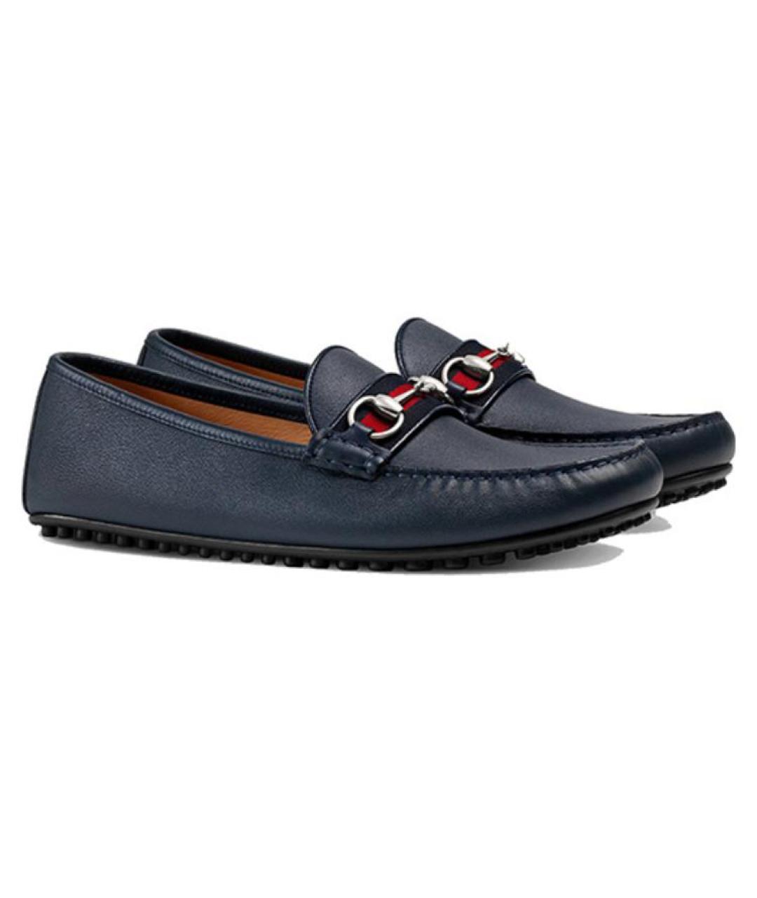 GUCCI Темно-синие кожаные лоферы, фото 2