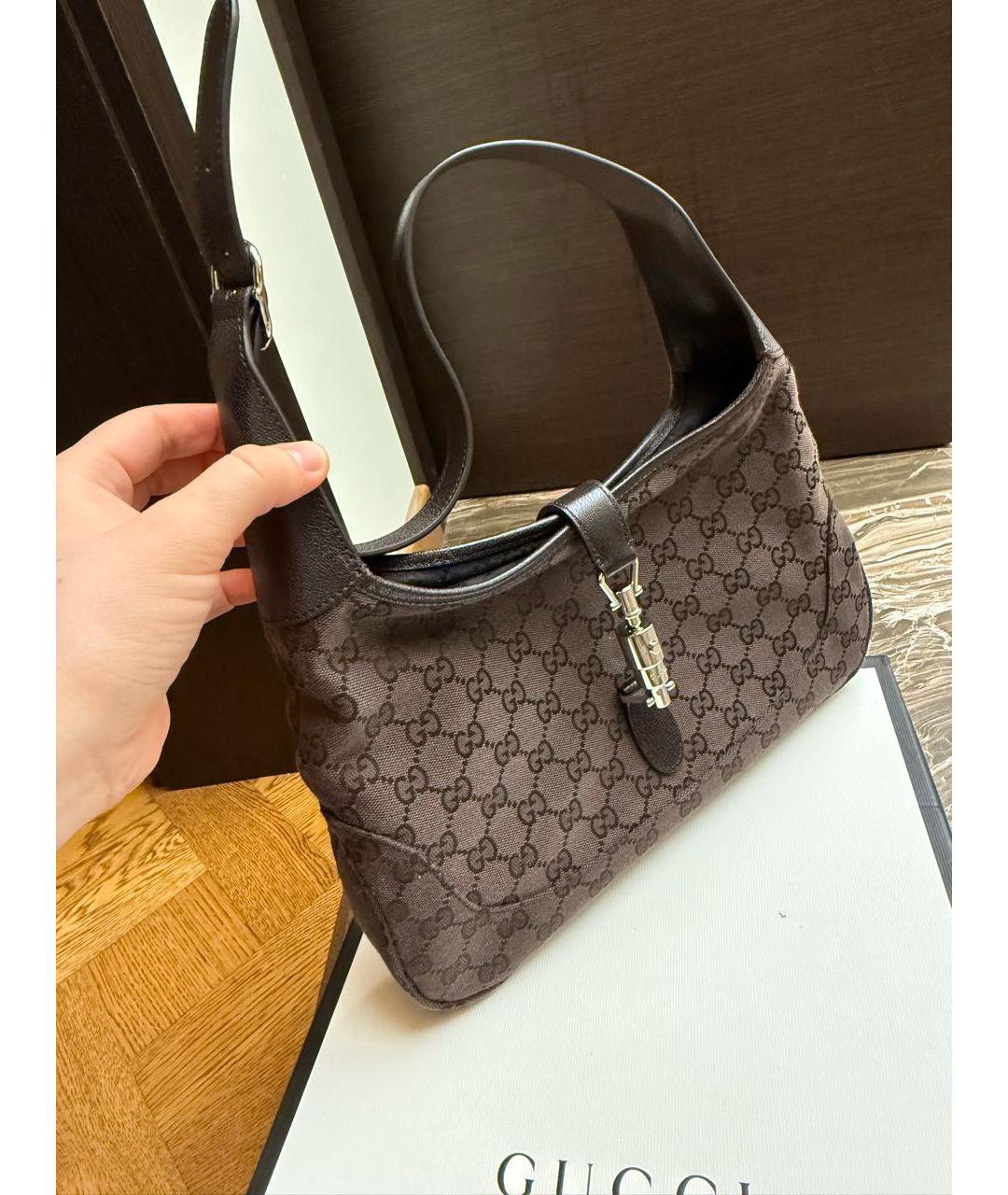 GUCCI Коричневая тканевая сумка с короткими ручками, фото 2