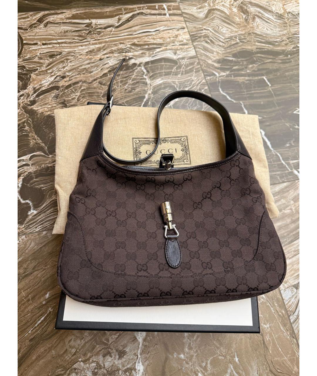 GUCCI Коричневая тканевая сумка с короткими ручками, фото 8