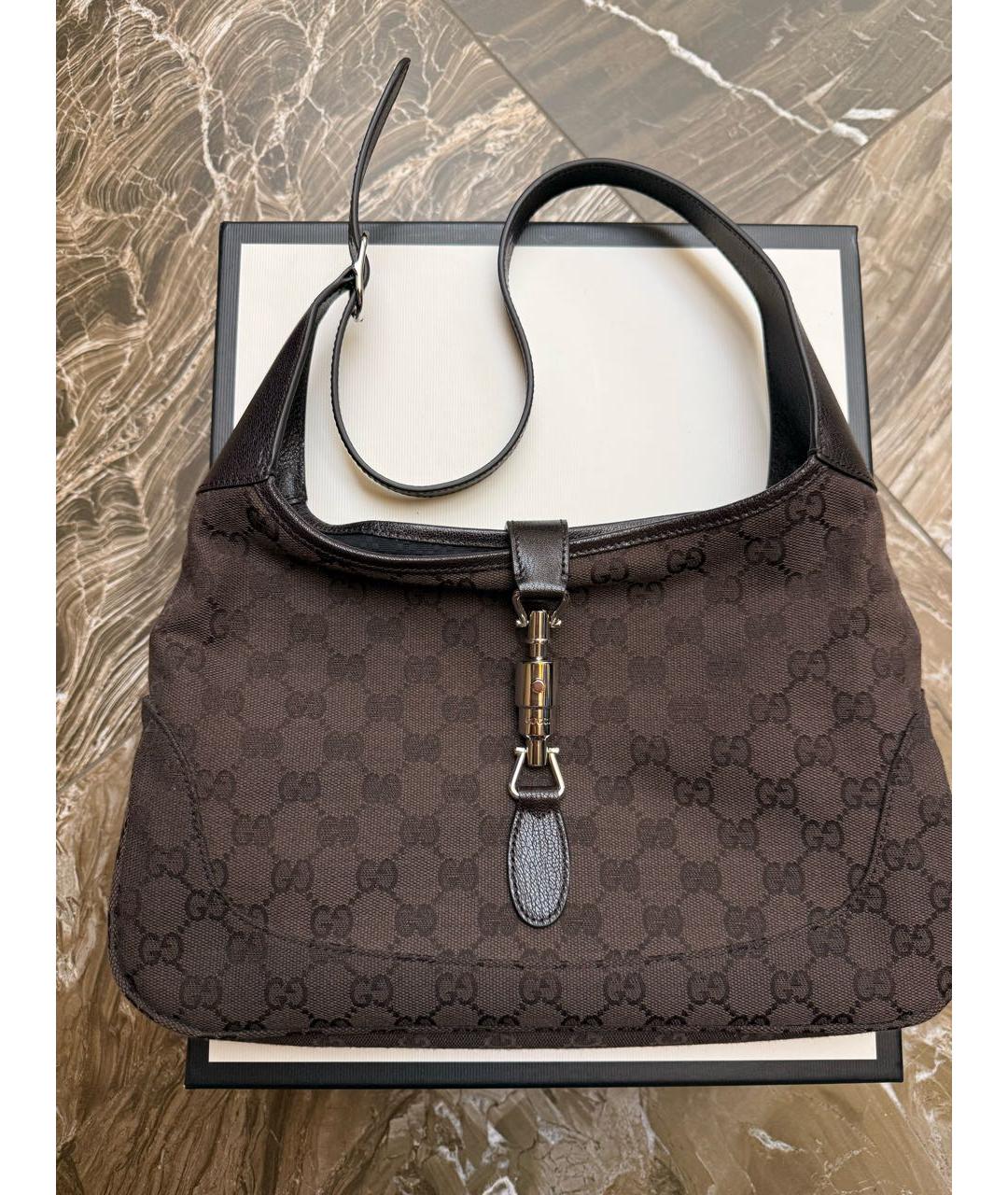 GUCCI Коричневая тканевая сумка с короткими ручками, фото 9