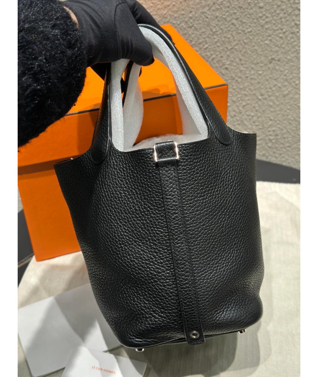 HERMES Черная кожаная сумка тоут, фото 3