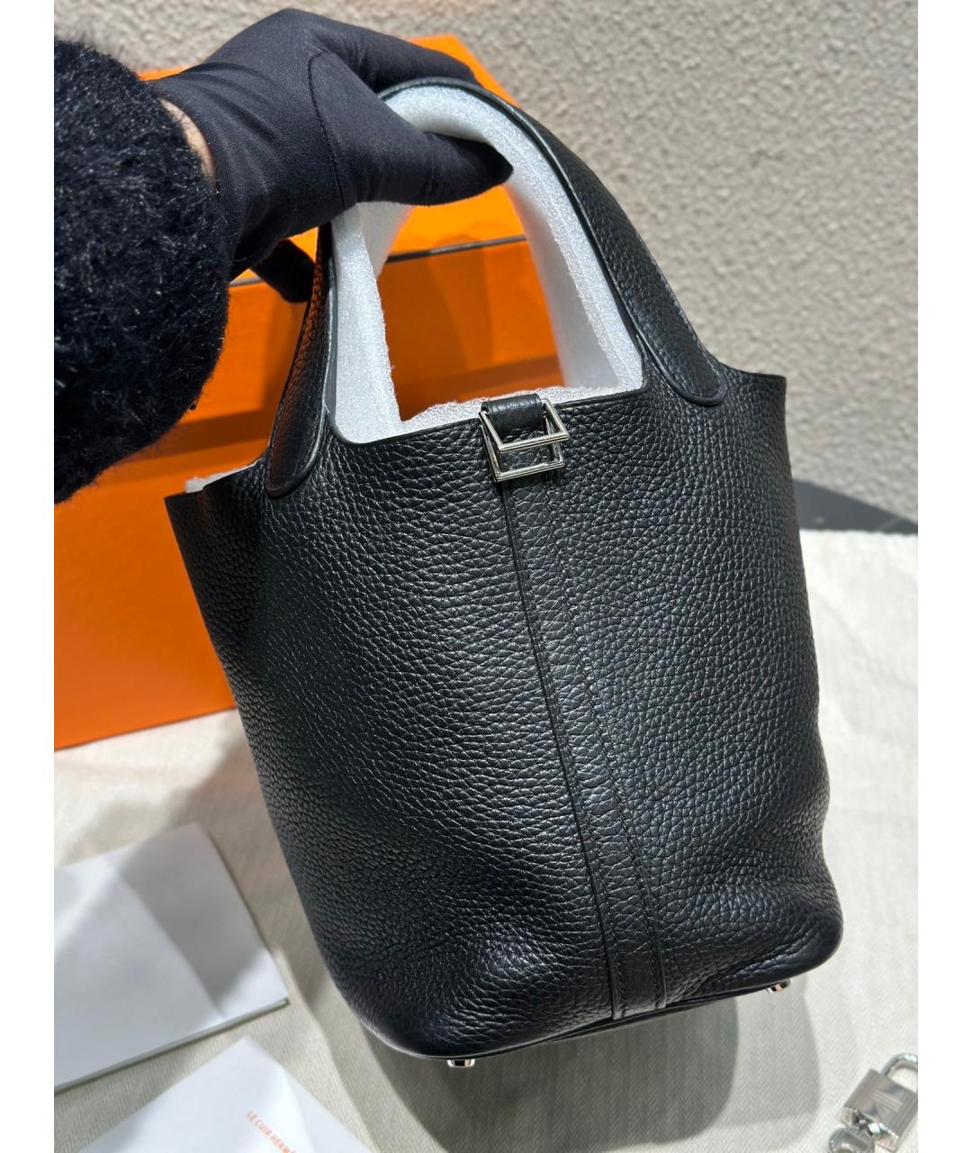 HERMES Черная кожаная сумка тоут, фото 5