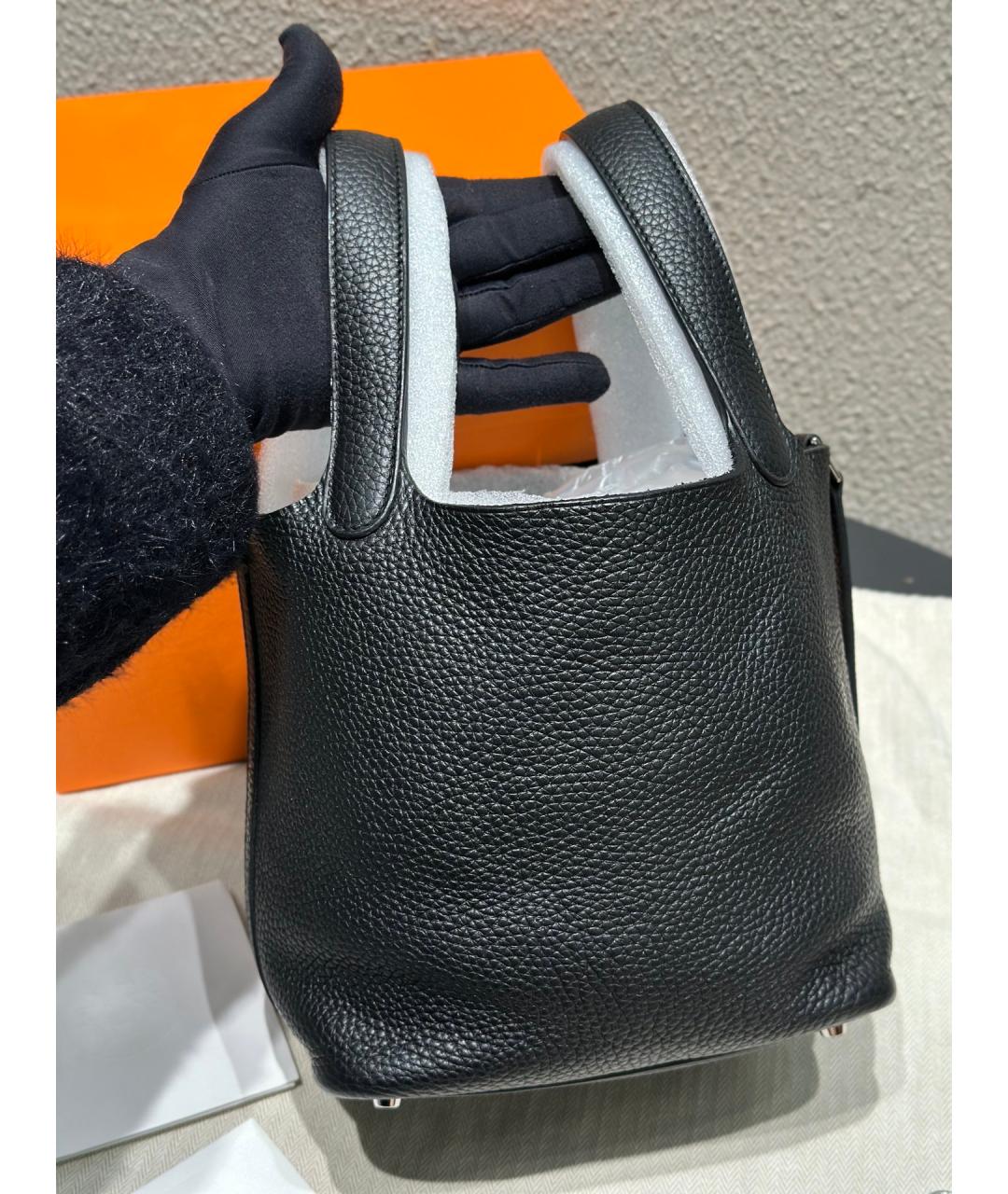 HERMES Черная кожаная сумка тоут, фото 4