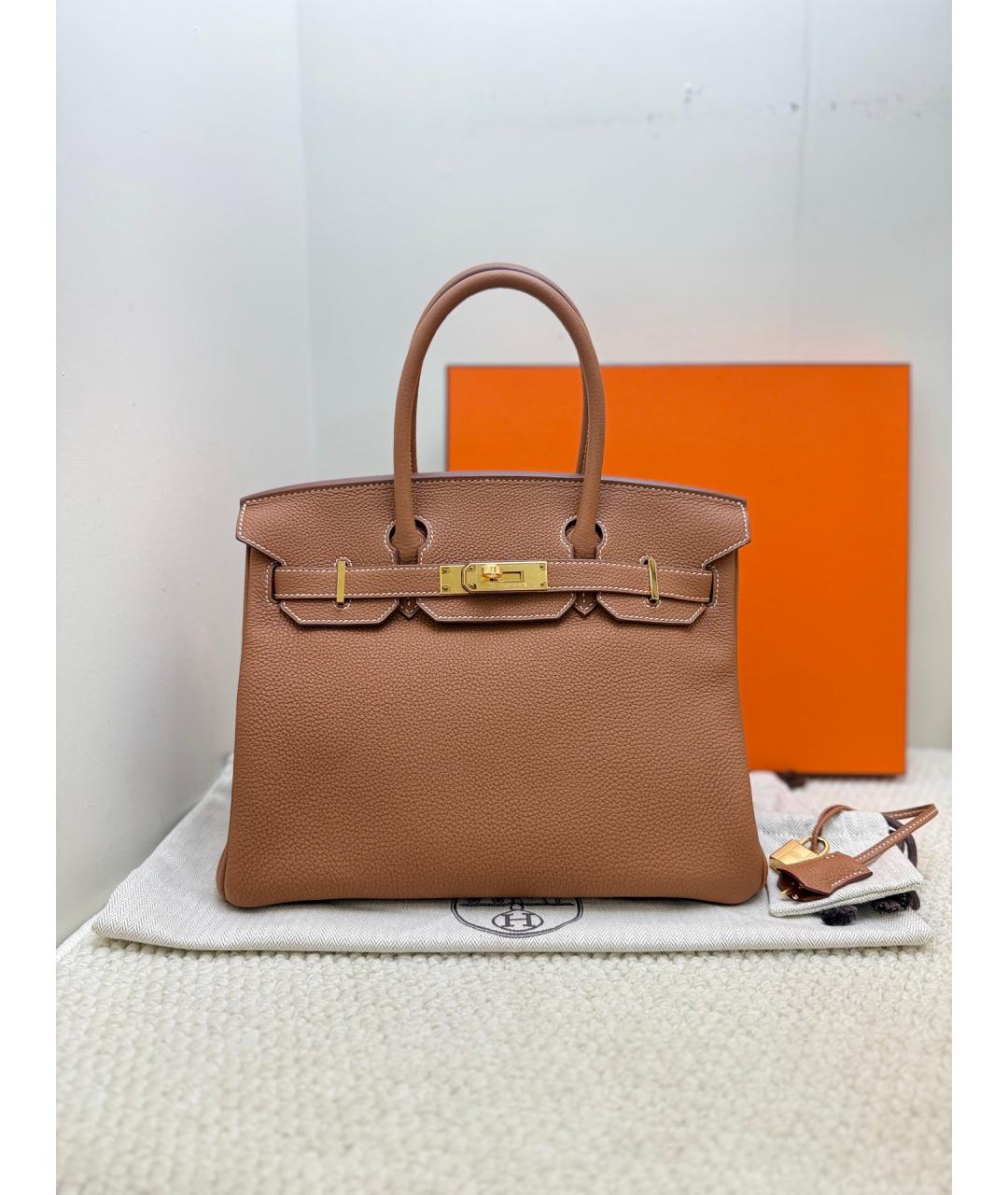 HERMES Коричневая кожаная сумка с короткими ручками, фото 2