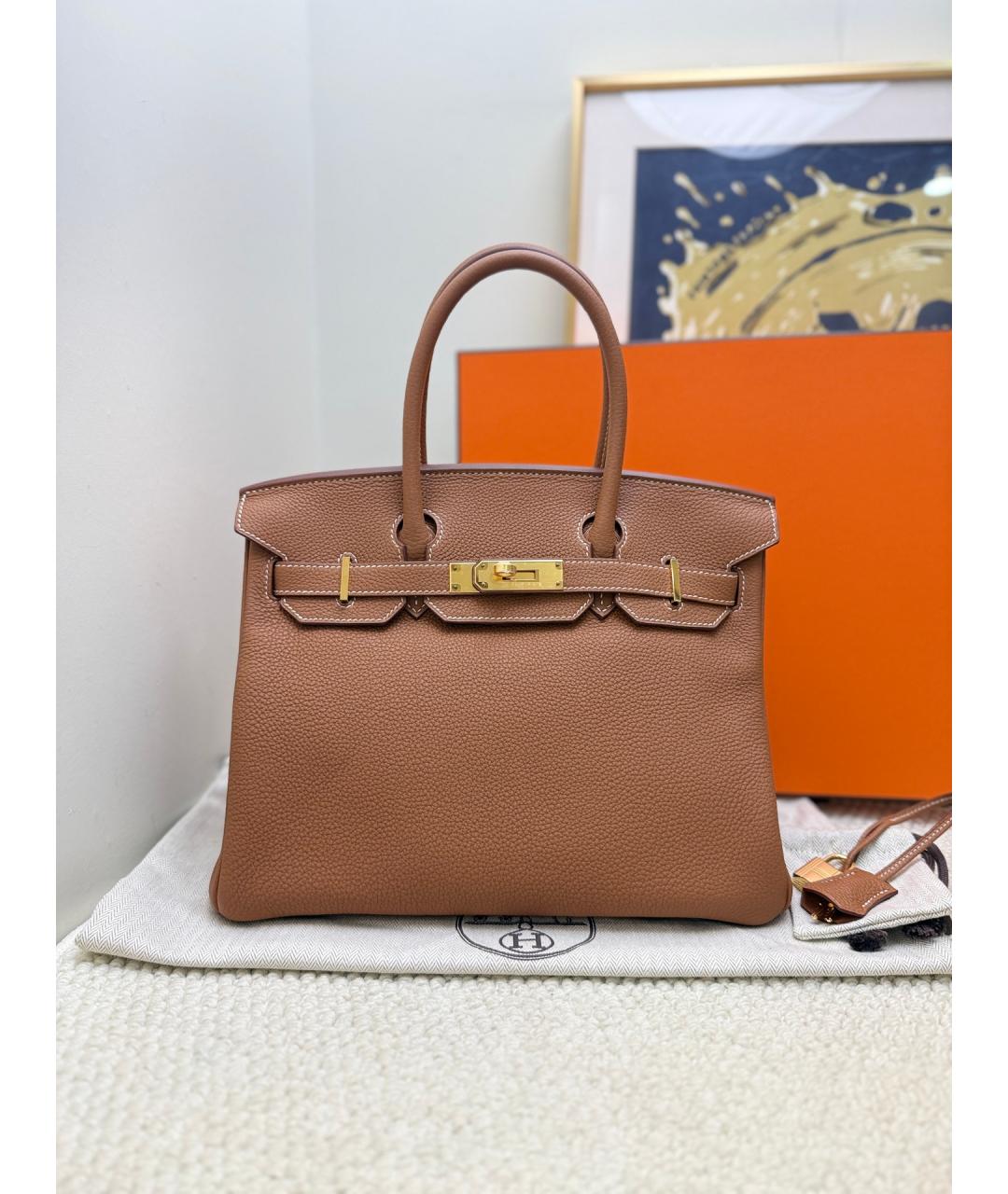HERMES Коричневая кожаная сумка с короткими ручками, фото 10