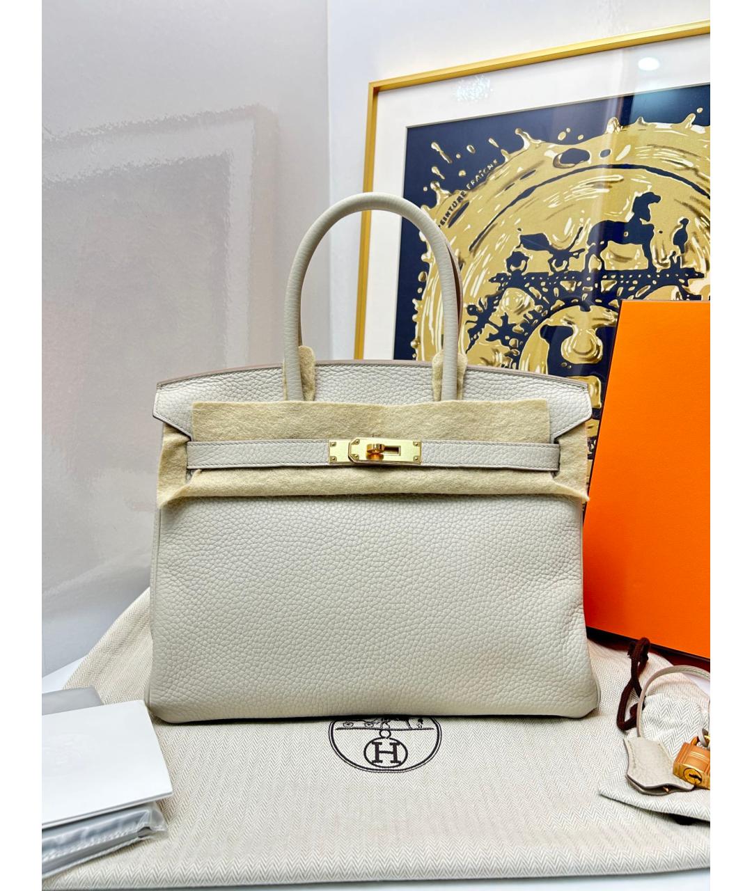 HERMES Белая кожаная сумка тоут, фото 10