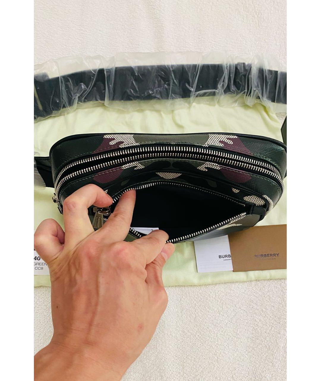 BURBERRY Хаки поясная сумка из канвы, фото 5